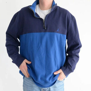 Vintage Y2K 90's Nautica Blue  Half Zip Sweater ~2XLarge